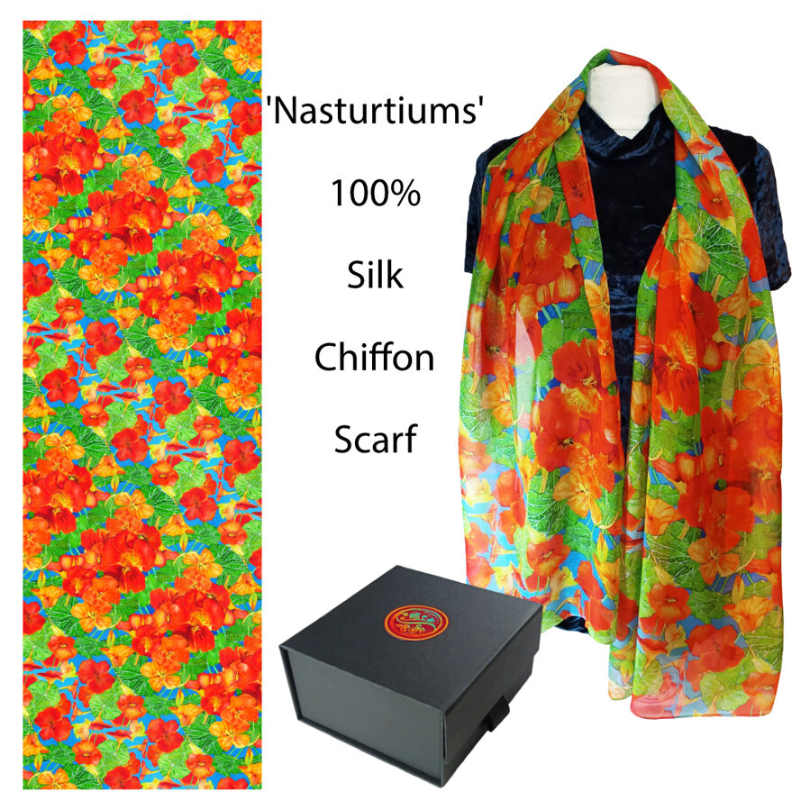 Nasturtiums 100% Silk Chiffon Scarf