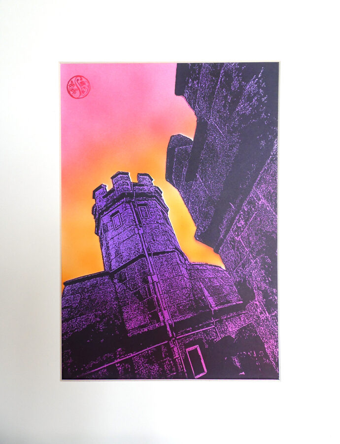 Pendennis Castle Tower - Magenta & Purple With Flame Sky 