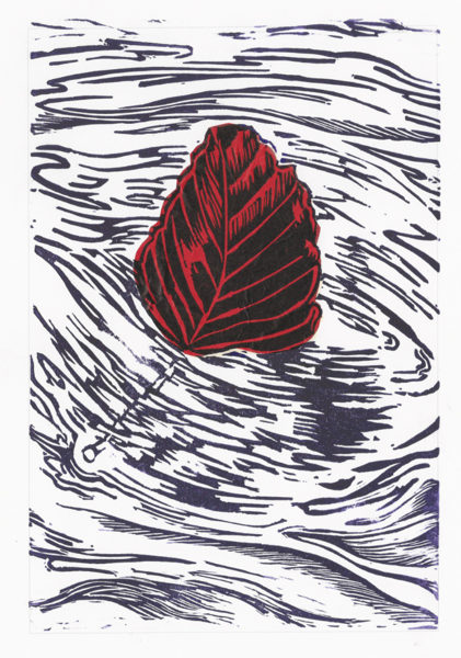 Drifting Beech Leaf - Violet On Red