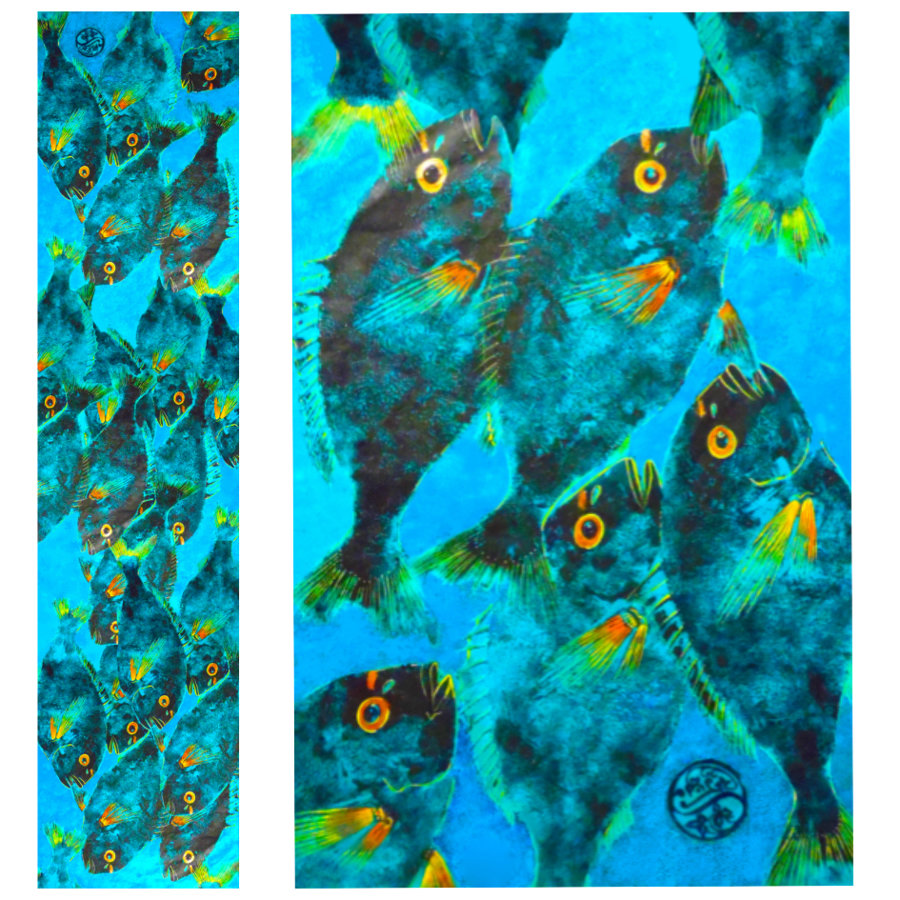 Sea Bream Shoal 100% Silk Georgette